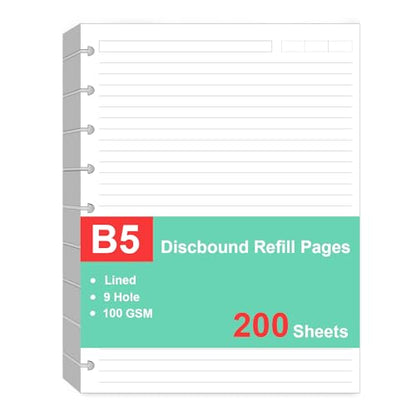 (2 Pack)9 Disc Discbound Refill Paper, Loose Leaf Paper, 9 Disc Prepunched Paper for Happy Planner Inserts, White Paper, Total 200 Sheets/400 Pages, College Ruled, 100gsm, 7 X 9.2.5 Inch - size: 200 Sheets