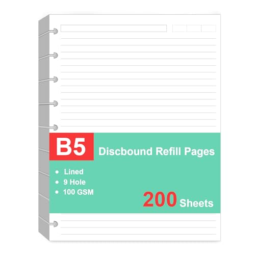 (2 Pack)9 Disc Discbound Refill Paper, Loose Leaf Paper, 9 Disc Prepunched Paper for Happy Planner Inserts, White Paper, Total 200 Sheets/400 Pages, College Ruled, 100gsm, 7 X 9.2.5 Inch - size: 200 Sheets