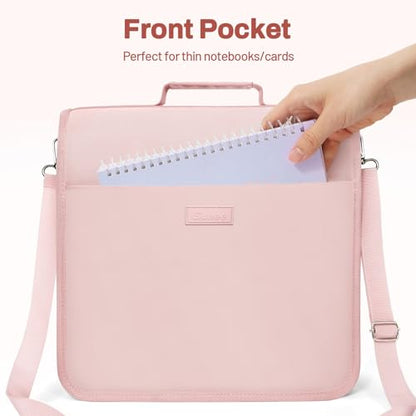 SUNEE Zipper Binder 3 Ring, 3 Inch O-Ring with Handle and Shoulder Strap, 600-Sheet Capacity, Multi-Pockets for Middle School Organizer Binder with Zipper, Pink Lotus - color: Pink Lotus