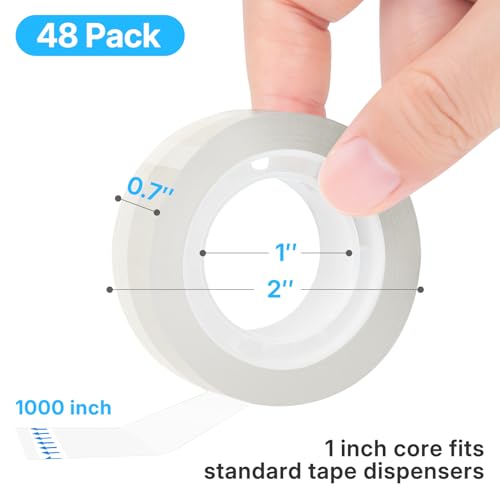 OWLKELA 48 Rolls Tape Refills, Clear | Transparent Glossy Tape, All-Purpose, Ideal for Office, Home and School - size: 48 Pcs