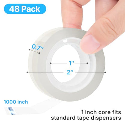 OWLKELA 48 Rolls Tape Refills, Clear | Transparent Glossy Tape, All-Purpose, Ideal for Office, Home and School - size: 48 Pcs