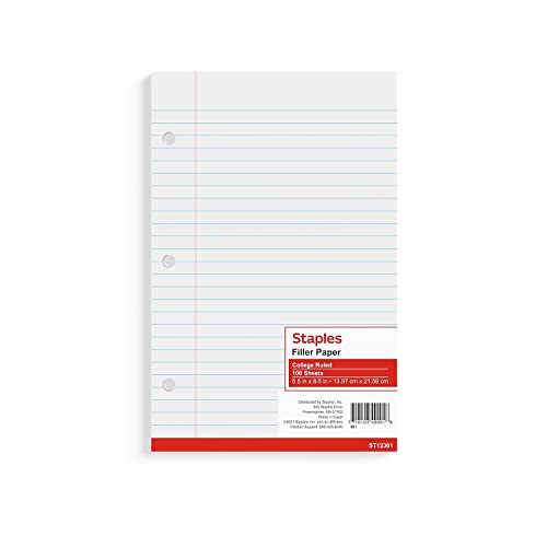 STAPLES College Ruled Filler Paper, 5.5” x 8.5”, 100 Sheets/Pack - style: 100 Pack