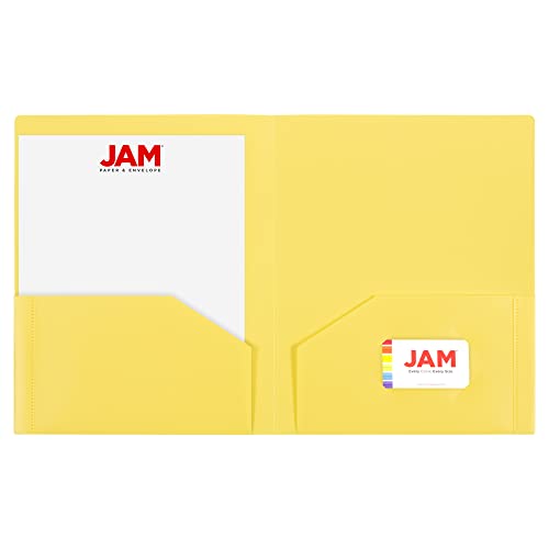 JAM PAPER Heavy Duty Plastic 2 Pocket Extra Tough School Folders - Yellow - 6/Pack - color: Yellow, size: 6 Per Pack