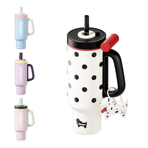 36oz Insulated Tumbler with Handle, Stainless Steel Water Bottle, Leak-Resistant Travel Coffee Mug with Push Button Lid, Cup Holder Friendly for Tea & Daily Use, White - color: Retro Polka Red
