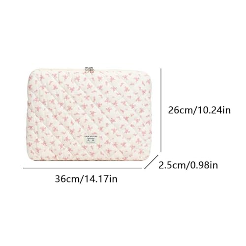 14 inch Maple Leaf Soft Pad Tablet Bag Embroidery Puffy Protective Case Shockproof Cute Quilted Laptop Sleeve Commute Work Study Bag - color: Pink Leaf