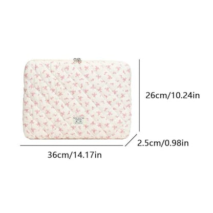 14 inch Maple Leaf Soft Pad Tablet Bag Embroidery Puffy Protective Case Shockproof Cute Quilted Laptop Sleeve Commute Work Study Bag - color: Pink Leaf