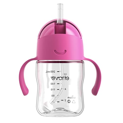 Evorie Tritan Weighted Straw Cup Baby Training Cup, Spill Proof, 7 Oz, 6M+ | BPA & BPS-Free, First learning cup, 360° drinking, Dishwasher safe, Durable Sippy Cup, Strawberry - color: Strawberry