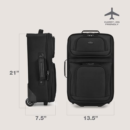 U.S. Traveler Rio Lightweight Softside Rolling Carry-on Suitcase, 2-Wheel Single, Black - color: Black, size: 21"