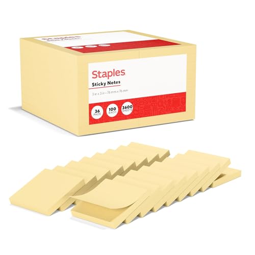 Staples Sticky Notes, 3" x 3", Assorted Colors, 3600 Sheets – Standard Self‑Stick Notes for Messages, Reminders & Planning - size: 3'' x 3'', style: 36 Pack