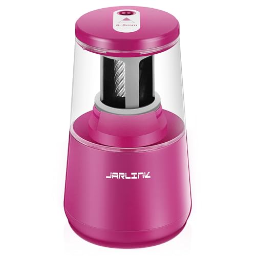 JARLINK Electric Pencil Sharpener, Heavy Duty Helical Blade, Auto Stop | Suitable for No.2/Colored Pencils(6-8mm), Dual Power AC Adapter/Battery Operated in School Classroom Office Home, Pink - color: Pink