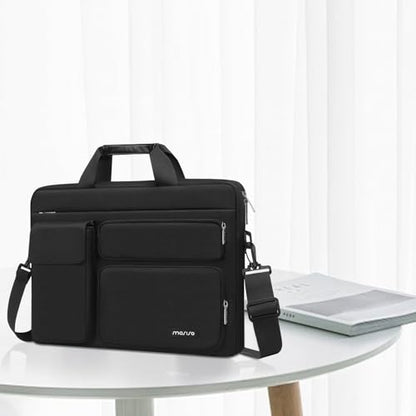 MOSISO Laptop Shoulder Bag 17.3 inch, 17-17.3 inch Computer Bag | Compatible with Dell XPS/HP Pavilion/Ideapad/Acer/HP Omen with 2 Raised&1 Flapover&1 Horizontal Pocket&Handle&Belt, Black - color: Black, size: 17.3 inch