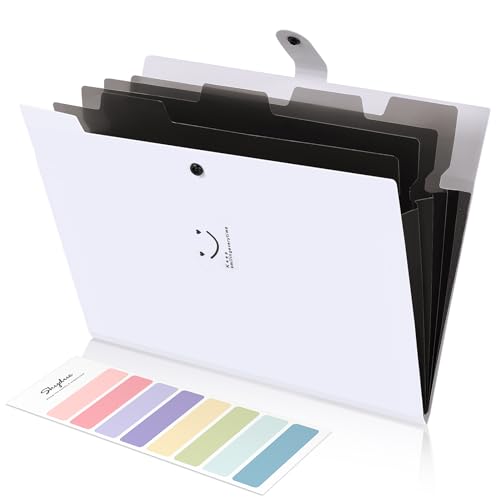 SKYDUE 5 Pocket Expanding File Folder, Letter Size Portable Accordion Folders for Documents for School Office, White - color: Off-white