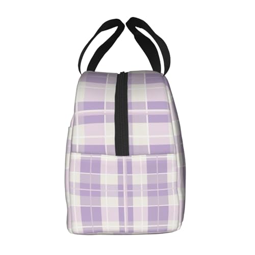Lunch Bag Pastel Purple Plaid Insulated Lunch Box Cooler Tote for Adults Student Boys Girls Women Men Work Office School Picnic Beach Reusable Lunchbox Over 3 Years Old - color: B0362