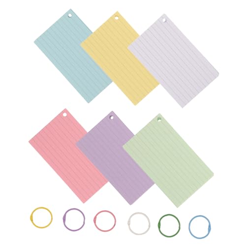NUOBESTY 1set Colored Index Cards Blank Loose-leaf Flash Cards with Binder Rings Colors for Studying Note-taking and Organizing and Easy to Carry