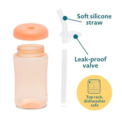 The First Years Squeeze & Sip Toddler Straw Cups - Squeezable Transition Sippy Cup with Silicone Straw - Toddler Feeding Supplies - Yellow/Pink/Orange - 7 Oz - 3 Count - Ages 6 Months and Up - color: Yellow/Pink/Orange