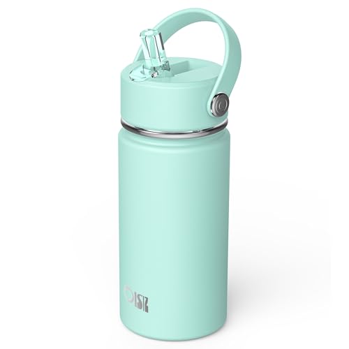 OISIZ Kids Water Bottle with Straw Lid 14oz, Vacuum Insulated 316 Stainless Steel Water Bottles for Kids for School, Leakproof Water Bottle, BPA Free and Keep Cold for 24 Hours - color: Mint Green, size: 14 Ounces