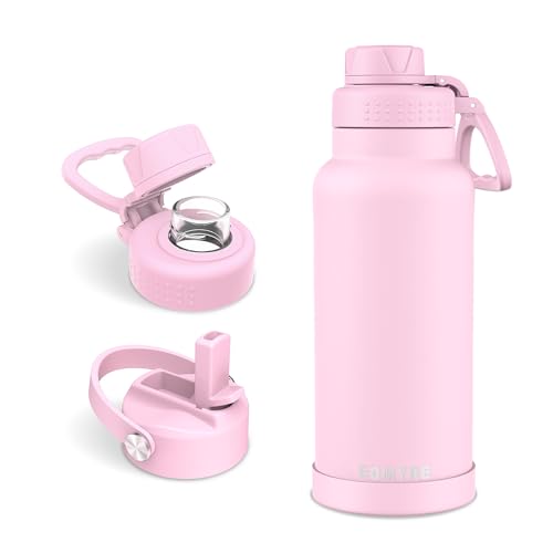 32 oz Insulated Water Bottle with Straw Lid & Twist Lid, Stainless Steel Vacuum Flask with Silicone Boot, Leakproof, Keeps Cold 24H / Hot 12H, Wide Mouth for Travel, Sports - color: Pink, size: 32 Ounces