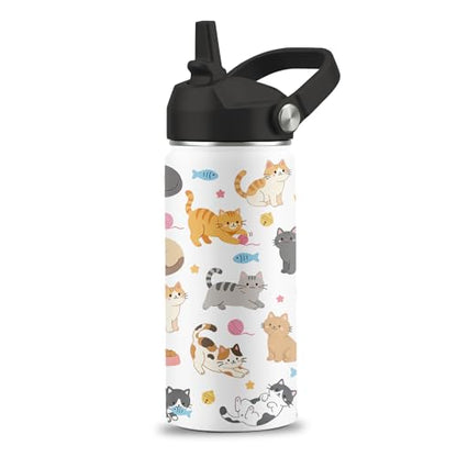 Cat Gifts for Cats Lovers, Cute Water Bottle with Straw Lid, 16 oz Cat Water Bottle, Stainless Steel Insulated Tumbler, Cute Cats Birthday Cups Gifts for Boys Girls - color: Cats