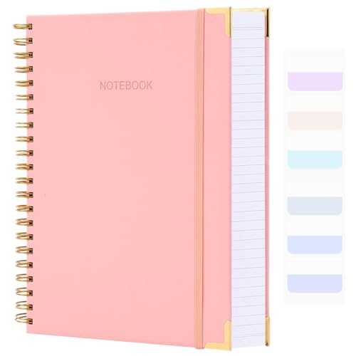 Spiral Notebook, College Ruled Notebook Journal, 8.5” x 11”, 300 Pages Leather Writing Journal for Women Men, A4 Hardcover Notebook for Work School, 24pcs Index Tabs, Pink - color: Pink, size: 8.5" x 11"