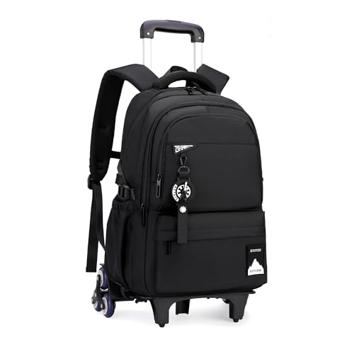 Bansusu Kids Rolling Backpack for Boys School, Classic School Bag Roller Boys Backpack with 6 Wheels, Black - color: 6 Wheels-black, style: 6 Wheels