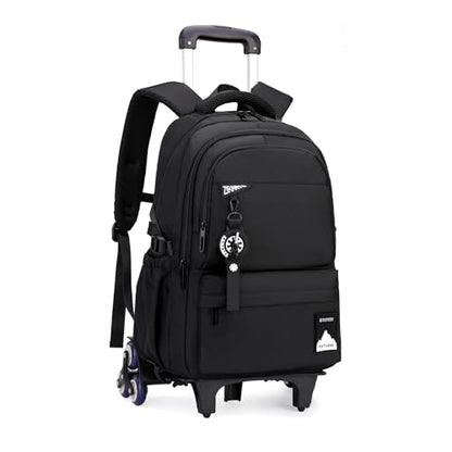 Bansusu Kids Rolling Backpack for Boys School, Classic School Bag Roller Boys Backpack with 6 Wheels, Black - color: 6 Wheels-black, style: 6 Wheels