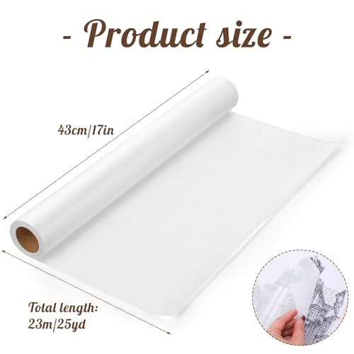 Tracing Paper Roll 17in x 25yd, White Trace Paper Pattern Paper Translucent Tracing Paper for Sewing, Drawing, Sketch, Gift Wrapping - size: 17in x 25yd
