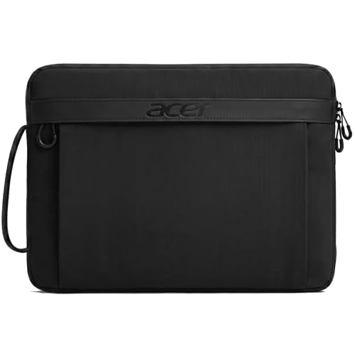 Acer Laptop Sleeve Case for 15.6-16 inch Laptops, Slim Protective Computer Sleeve with Hidden Zipper Pocket, Soft Plush Bubble Padding, Side Handle and Luggage Strap, Travel Laptop Bag, Black | Slim, Soft Bubble Padding, Extra Front Storage, Wrist Strap,