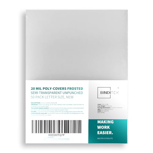 Binditek 50 Pack 20 Mil Frosted Polycover, Semi-Transparent Binding Covers, 8-1/2 x 11 Inches, Lightly Textured Sand Finish, Square Corners, Unpunched - color: Frosted, size: 20 Mil, 50 Pack