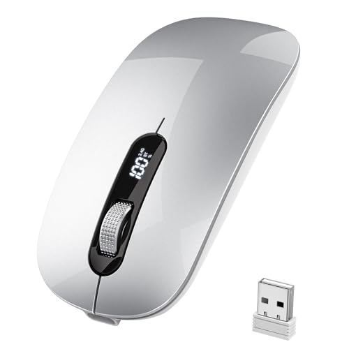 Wireless Bluetooth Mouse, Bluetooth 5.0/4.0 & 2.4G Tri-Mode, Type-C Rechargeable with LED Screen Display, Ergonomic Silent Click for Laptop/PC/Tablet, Multi-Device & Office Use (Silver) - color: silver