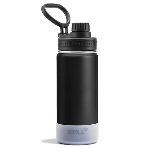 Kids Insulated Water Bottle-16 oz Stainless Steel Vacuum Wide Mouth Sports Flask with Silicone Boot-Reusable Metal Leak Proof Travel Water Bottle for Girls Boys, BPA-Free(Black) - color: Black, size: 16 Ounces