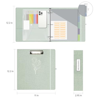 2 Inch 3 Ring Linen Binder Organizer, BVSSX Three Ring Binders with Clipboard, Plastic Folder, 5-Tabs Pocket Dividers with Sticker Labels, Pen Loop, Elastic Strap (Sauge, Letter Size) - color: Sauge, size: 2in（Letter Size）
