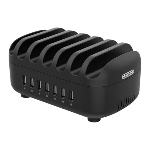 7 Ports Charging Station for Multiple Devices, 70W Charging Station Organizer, USB Charging Docking with Cooling Fan, for iPhone, for iPad, Tablet, Kindle, ETL Listed (2.4A Each, 24A in Total) - color: Black, size: 7 Ports