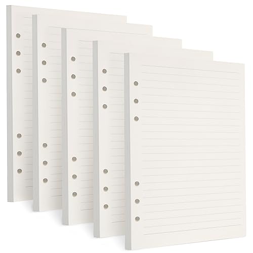 A5 Refill Paper, [5 Pack] Toplive 100GSM Thick Refillable 6 Hole Filler Inserts - 225 Sheets (450 Pages) for 6 Ring Binder Journal Notebook, Lined - style: 5Pack Lined Paper