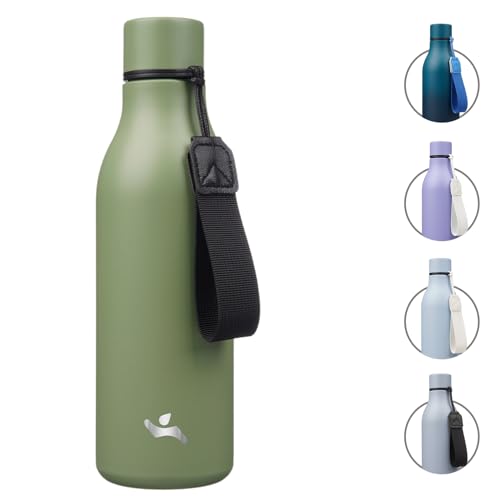 Konokyo 18 oz Insulated Stainless Steel Metal Water Bottle with Strap | BPA-free, leak-proof, dishwasher-safe reusable bottle with strap for gym, school, hiking, outdoor travel & hydration - color: Forest Green, size: 18 Ounces