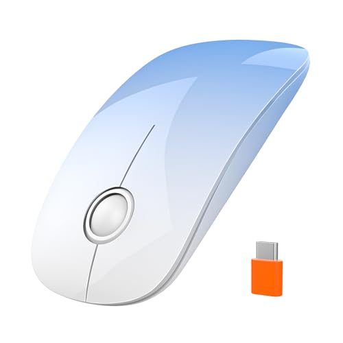RAPIQUE USB C Wireless Mouse for MacBook, Sky Blue Gradient Slim Mouse, Silent Click, 800/1200/1600 DPI, AA Battery Powered, Type C Portable 2.4GHz Wireless Mouse for iPad, Laptop, Chromebook, Laptop - color: Sky Blue