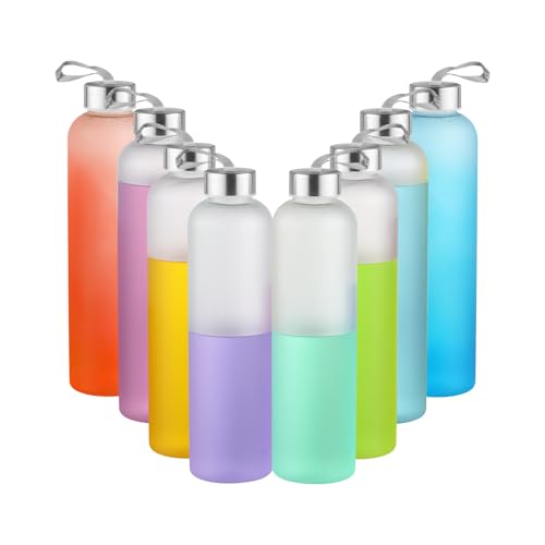 novelinks 8 Pack 27OZ Frosted Water Bottles with Stainless Steel Silver Lid,Leakproof Gym Bottles, Reusable Sport Water Jug for Fitness Camping Office - color: Frosted-27oz-8Pack
