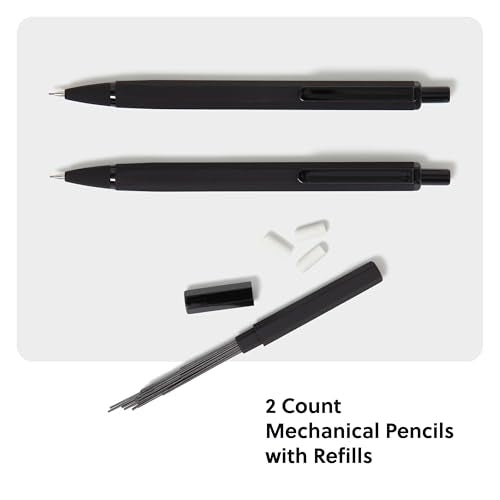 U Brands Cambria Mechanical Pencils, Set of 2, Midnight Black, Soft Touch, Medium (0.7 mm) Point, Lead and Eraser Refills - color: Midnight Black