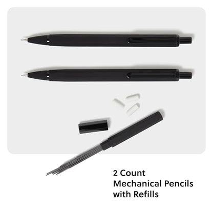 U Brands Cambria Mechanical Pencils, Set of 2, Midnight Black, Soft Touch, Medium (0.7 mm) Point, Lead and Eraser Refills - color: Midnight Black