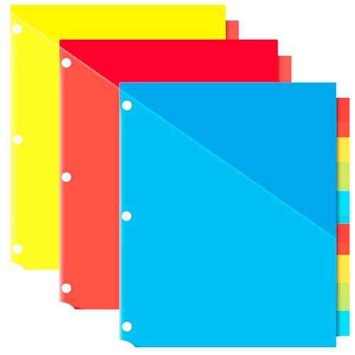 INFUN Plastic 8-Tab Dividers with Two Pockets - 3 Sets, 24 PCS Multicolor Binder Dividers with Pockets,8 -Tab Dividers for 3 Ring Binder
