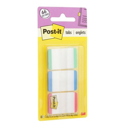Post-it Tabs, 1 in, Lined, Green, Blue, Red, 22 Tabs/Color, 66 Tabs/On-the-Go Dispenser (686L-GBR) (Pack of 2) - size: 0.4" x 2.8" (Pack of 2)