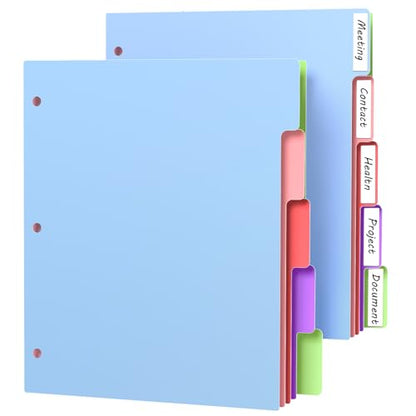 HABGP 10Pcs/2 Set 5 Tab Dividers for 3 Ring Binder, 10 Pcs Multicolor 3 Ring Binder Dividers with Tabs, Page Folder Dividers, Plastic Tabbed File Dividers with Tabs, Three Ring Binder Index Dividers - size: 2 set (10 pcs)