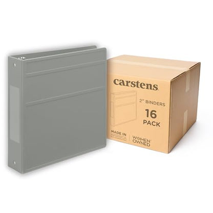 Carstens 2-Inch Heavy Duty 3-Ring Binder - Side Opening, Ash Gray, Durable Plastic, No-Gap Rings, Waterproof Cover No Pockets, Holds 300 Letter-Sized Sheets, BPA-Free, Made in USA (2822-3R) Case of 16 - color: Gray, size: Case of 16