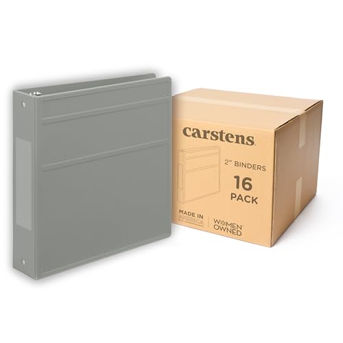 Carstens 2-Inch Heavy Duty 3-Ring Binder - Side Opening, Ash Gray, Durable Plastic, No-Gap Rings, Waterproof Cover No Pockets, Holds 300 Letter-Sized Sheets, BPA-Free, Made in USA (2822-3R) Case of 16 - color: Gray, size: Case of 16