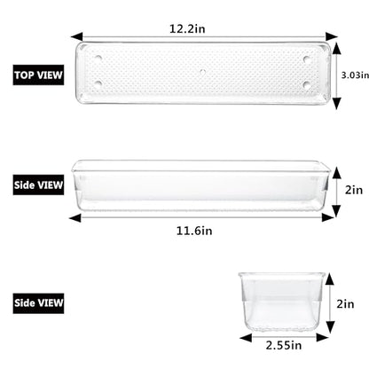6 Set Clear Plastic Junk Drawer Organizer Vanity Curlery Utensil Makeups Organizer for Kitchen 12'' X 3'' - size: 6 Pack 12"x3" Clear Plastic