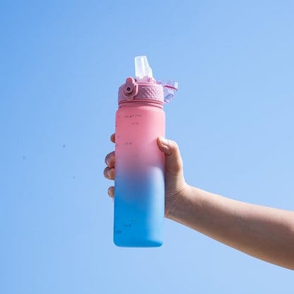 OLDLEY Kids Water Bottle for School, 17 oz (2 lids) BPA-Free Reusable Leak-proof Durable Tritan Plastic Water Bottles with Straw & Chug Lids, Anti-dust Spout Cover (Pink Blue) - color: A-Pink Blue, size: 17 Ounces