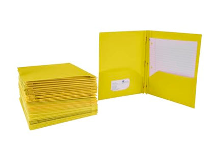 School Smart 2-Pocket Poly Folders with Fasteners, Yellow, Pack of 25 - color: Yellow, style: Fasteners