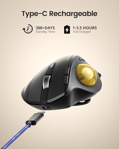 ProtoArc Wireless Trackball Mouse, EM01 NL Ergonomic Bluetooth Rollerball Thumb Rechargeable Computer Laptop Mouse, Adjustable Angle & 3 Device Connection for PC, Mac, Windows-Gold Ball - color: Gold Ball