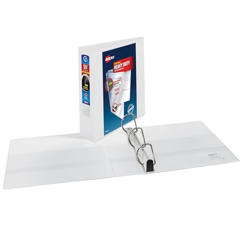 Avery Heavy-Duty View 3 Ring Binder, 2" One Touch Slant Rings, Holds 8.5" x 11" Paper, 4 White Binders (79790)