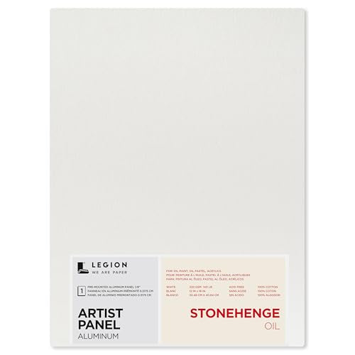 Legion Artist Panel, 1/8" Composite Brushed Aluminum with Stonehenge Oil 100% Cotton White 320gsm Paper, 12 x 16 inches for Oil Media - size: 12 x 16