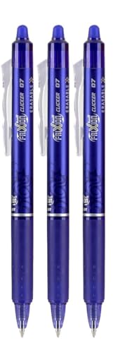 Advantage Gifts Frixion Clicker Retractable Erasable Gel Pens Fine Point (.7mm) Blue Ink 3-pk; Bundle with Plastic Reusable Pouch - color: Blue, size: 1 Count (Pack of 3)